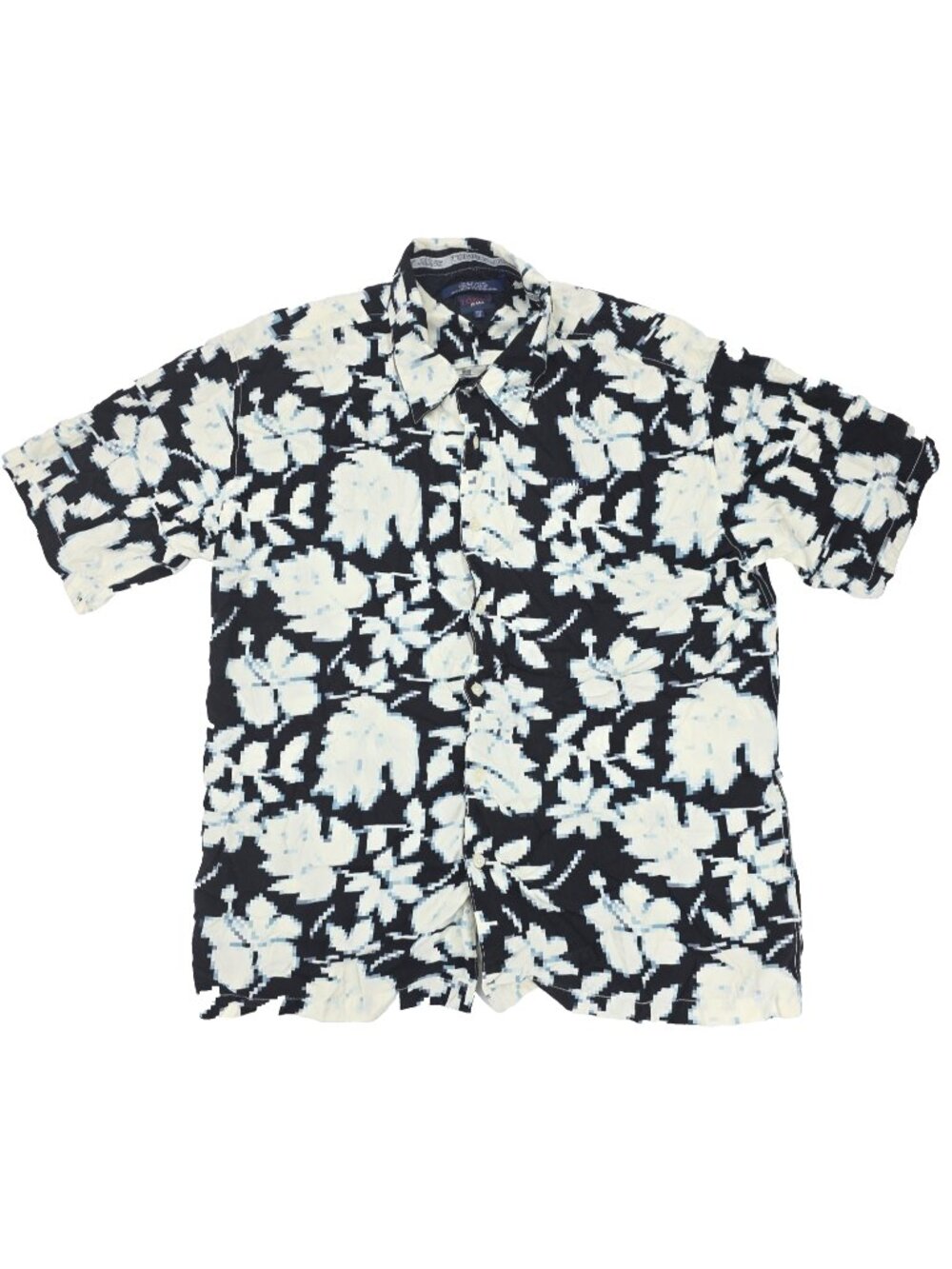Tommy Jeans Hilfiger Button Shirt Mens XXL 2XL Black White Pixelated Floral Vtg